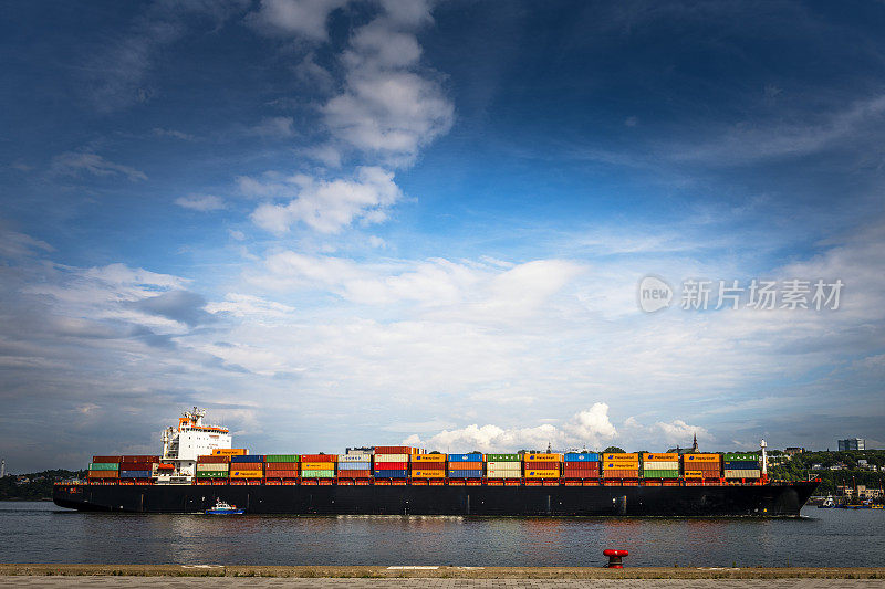 container ship on Saint Lawrence River in Quèbec City in Canada